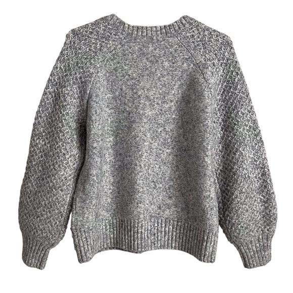 J Crew Women’s Grey Balloon Sleeve Sweater Crew Neck Honeycomb Neutral Small - Picture 2 of 8